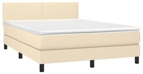 Letto a molle con materasso e led crema 140x200 cm in tessuto