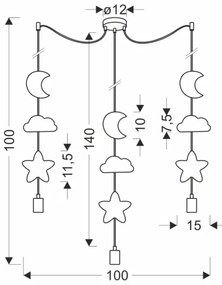 Lampadario a sospensione per bambini TRIO 3xE27/20W/230V giallo/blu