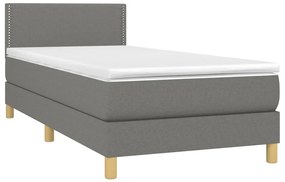 Letto a Molle Materasso e LED Grigio Scuro 90x200 cm in Tessuto