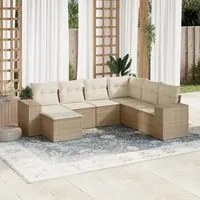 Set Divani da Giardino 7 pz con Cuscini Beige in Polyrattan 3222897