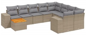 Set Divani da Giardino 11 pz con Cuscini Beige in Polyrattan