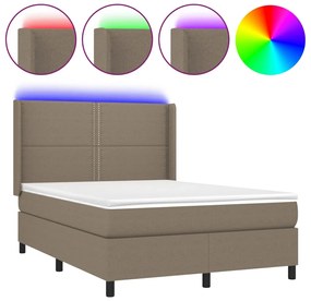 Letto a molle con materasso e led tortora 140x190 cm in tessuto