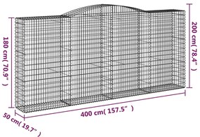 Cesti Gabbioni ad Arco 3 pz 400x50x180/200 cm Ferro Zincato