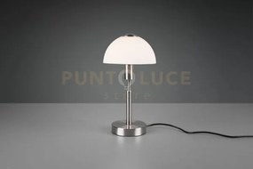 Don ii lampada da tavolo cupola vetro bianco e metallo acciaio sati...