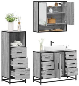 Set Mobili Da Bagno 3 Pz Grigio Sonoma İn Legno Multistrato /