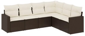 Set divano da giardino 6 pz con cuscini marrone in polyrattan