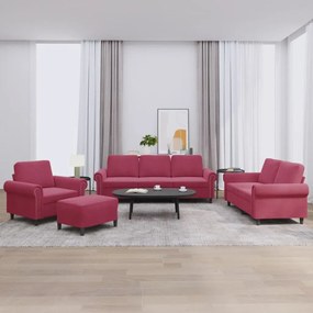 Set Di Divani 4 Pz Con Cuscini Rosso Vino İn Velluto /