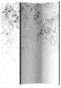 Paravento design Cascata di rose - variante 3 (3 pezzi) - fiori grigi su bianco
