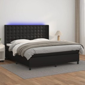 Giroletto A Molle Con Materasso E Led Nero 160x200cm Similpelle /
