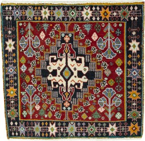 Shiraz Tappeto 60 x 70 Rosso (Iran) Annodato A Mano
