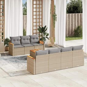 Set divano da giardino 8 pz con cuscini beige misto polyrattan