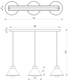 Lampadario su corda DEMET 3xE27/60W/230V nero/dorato