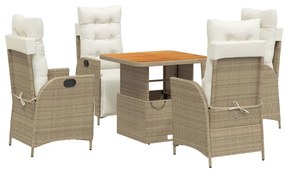 Set da pranzo da giardino 5 pz con cuscini beige in polyrattan