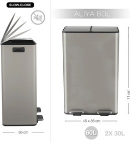 Cestino per la spazzatura grigio tortora in acciaio per raccolta differenziata/con pedale 2x30 l Aliya – Spirella