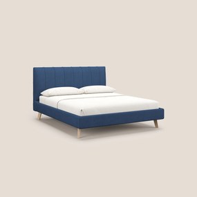 Selene letto imbottito con piedini naturali sfoderabile in tessuto impermeabile T02 blu