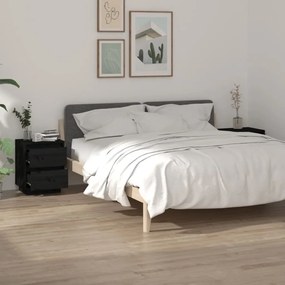 Comodini 2 Pz Neri 40x35x50 Cm İn Legno Massello Di Pino /