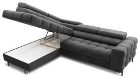 Divano angolare grigio scuro allungabile/con contenitore (con penisola a sinistra/a L) e rivestimento in velluto Ferucce – ELTAP