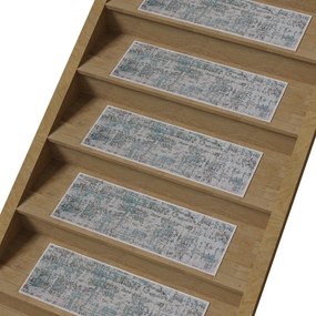 Passatoia per scale grigio e turchese in cotone set da 16 pz 25x65 cm Milano Mavi - Vitaus