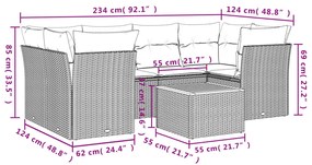 Set Divani da Giardino 7 pz con Cuscini Grigio in Polyrattan