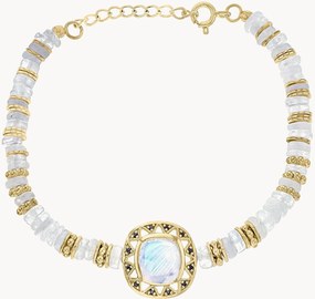 Bracciale placcato in oro con pietre di luna e spinello nero Neo