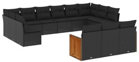 Set Divani da Giardino 13pz con Cuscini Nero in Polyrattan