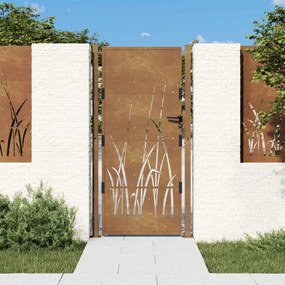 Cancello Da Giardino 105x180 Cm İn Acciaio Corten Design Erba /