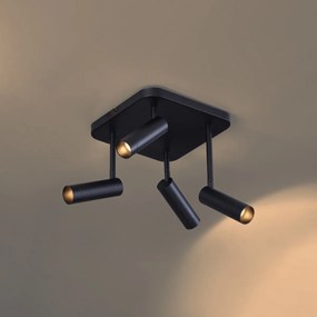 Faretto da soffitto arrotondato nero GU10 35mm 4 luci orientabile e inclinabile - Kate