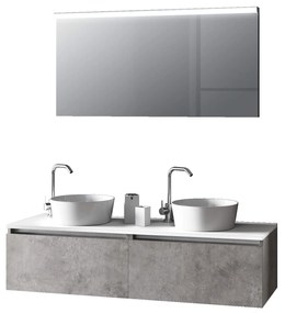 Mobile Bagno 140cm Con Doppio Lavabo, Base Con Cassetto E Specchio Con LED Integrato
