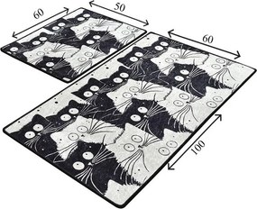 Set di tappetini per il bagno neri/grigi 2 pz 60x100 cm White Cats – Foutastic