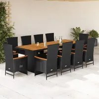 Set da Pranzo da Giardino 11 pz con Cuscini in Polyrattan Nero 3277527