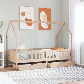Giroletto Per Bambini Con Cassetti 90x190cm Legno Massello Pino /