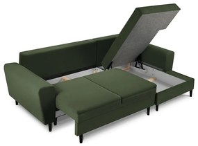 Divano angolare verde allungabile e con contenitore (con penisola a destra/con chaise lounge) con rivestimento in velluto a coste Kyoto – Cosmopolitan Design