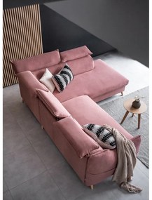 Divano letto angolare in velluto rosa chiaro (angolo destro) Sweet Harmony - Miuform