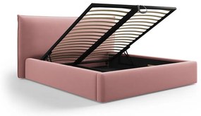 Letto matrimoniale imbottito rosa con contenitore e doghe 160x200 cm Elio - Milo Casa