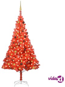 vidaXL Albero di Natale Preilluminato con Palline Rosso 210 cm PVC