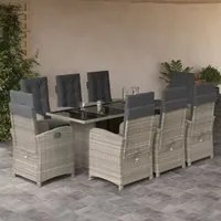 Set Pranzo da Giardino 9pz con Cuscini Grigio Chiaro Polyrattancod mxl 113290