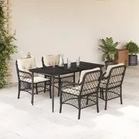 Set da Pranzo da Giardino 5 pz Nero con Cuscini in Polyrattan 3212085