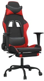 Sedia da gaming massaggio poggiapiedi nero e rosso similpelle