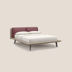 Petra letto di design bicolore con cuscini in piuma, piedini in mogano e tessuto impermeabile rosso
