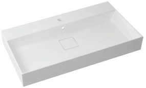 Lavabo a incasso rettangolare vasca centrale Neo L 91 x H 15 x P 49 cm in resina bianco lucido