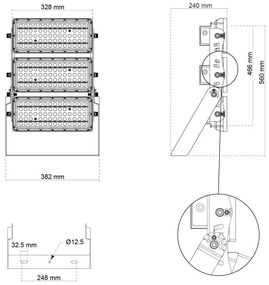 Faro Modulare LED 600W IP66, 167lm/W, Dimmerabile DALI - INVENTRONICS Colore  Bianco Naturale 4.000K, Scegli l'angolo di illuminazione 30°, Scegli le staffe dei moduli Orientabili