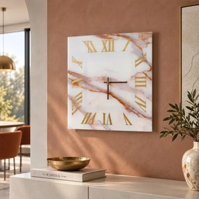 Orologio quadrato 65x65 cm in vetro temperato effetto marmo Bianco e Arancio - NAXO