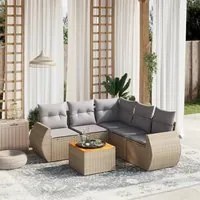 Set Divano da Giardino 6 pz con Cuscini Beige in Polyrattan 3225002