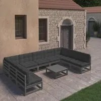 Set Divani da Giardino 10 pz con Cuscini Massello di Pino Nero 3077203