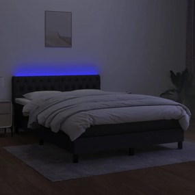 Letto a molle con materasso e led nero 140x200 cm in tessuto