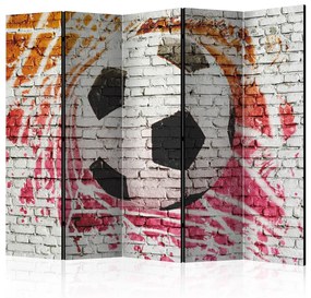 Paravento separè Calcio di Strada II (5 parti) - calcio su sfondo di mattoni bianchi