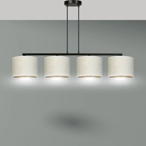 Lampadario 4 Luci Hilde In Acciaio Nero E Paralumi In Tessuto Beige