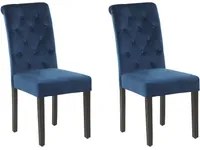 Set di 2 Sedie da Pranzo Tessuto Velluto Blu con Anello Decorativo Glam Design Moderno Gambe in Legno Nero