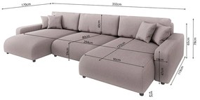 Divano angolare rosa chiaro allungabile/con contenitore (a U) con rivestimento in velluto a coste Sara – Ropez