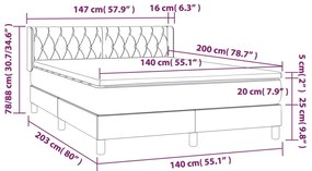 Giroletto a Molle con Materasso Grigio Scuro 140x200cm Tessuto